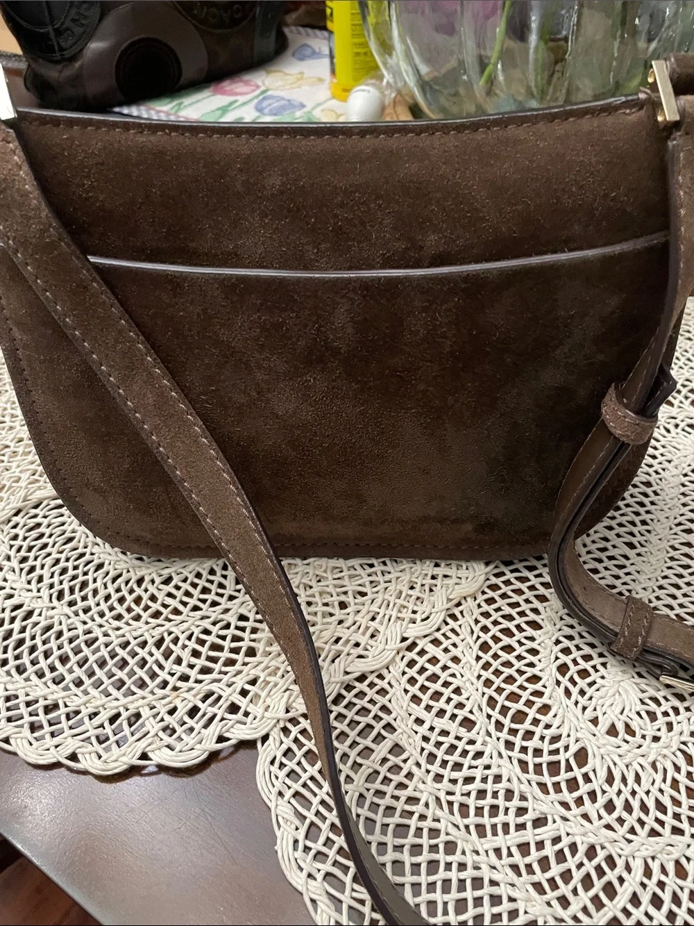 kate spade brown suede eyelet saddle crossbody
